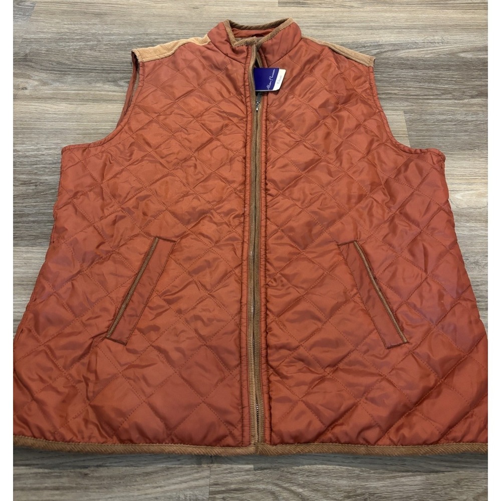 NWT Alan Flusser Quilted Zip Vest Mens XXL Orange Corduroy Trim Equestrian NEW